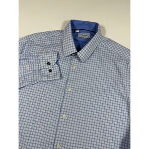 Duchamp London Shirt Mens Large Blue Slim Fit Stretch Dress Long Sleeve